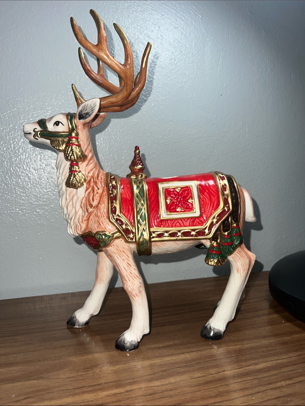 Fitz And Floyd Festive Red and Gold Holiday Reindeer Candle Holder
